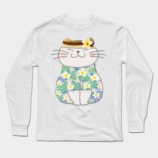 Cute Cat in Hawaiian Shirt Long Sleeve T-Shirt